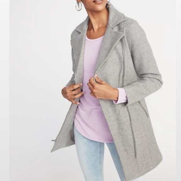 Old Navy Coat Womens XL Soft Brushed Longline Gray Moto New - Picture 1 of 9